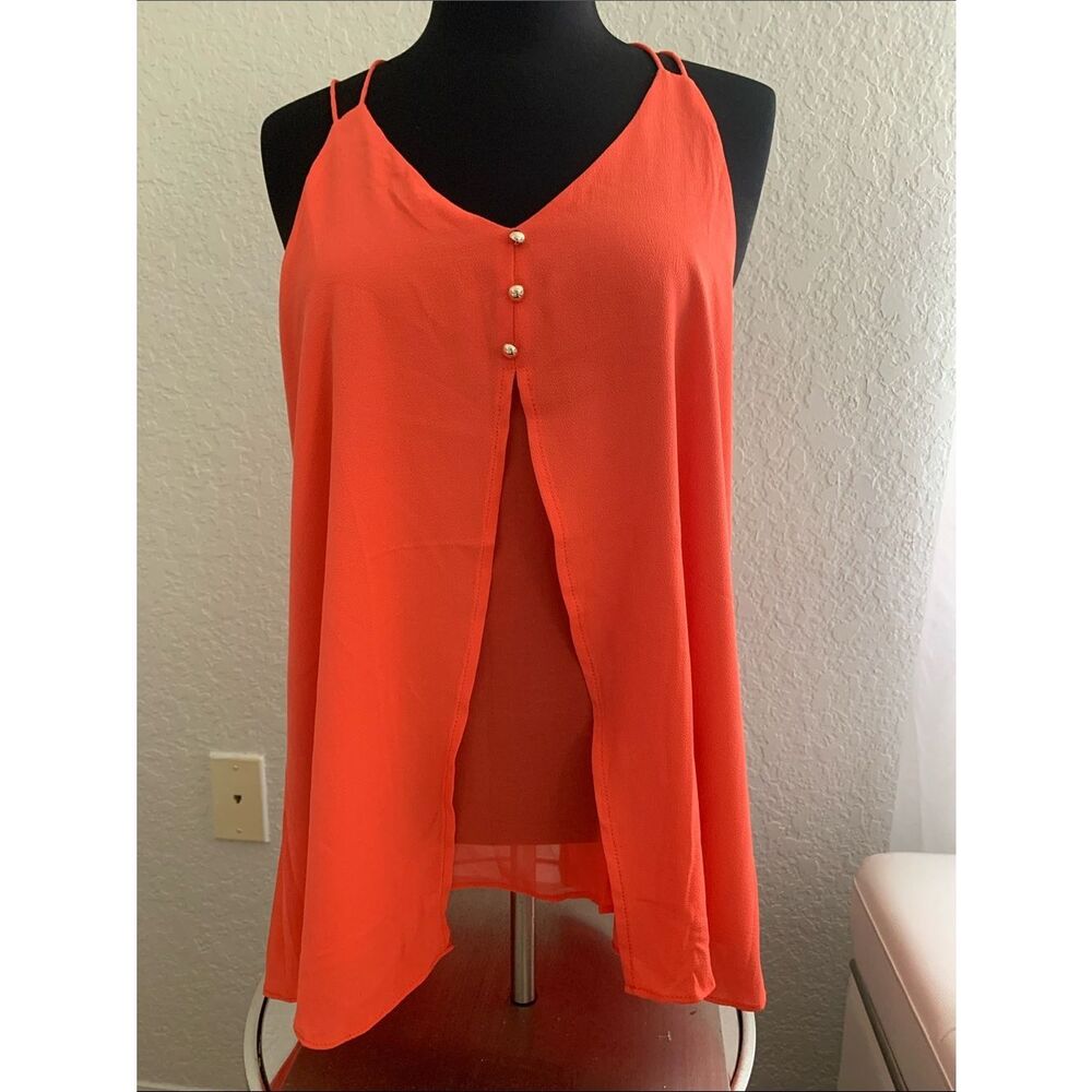 NWT E & M Sleeveless V-Neck Split Front Shell in Bright Orange Size M